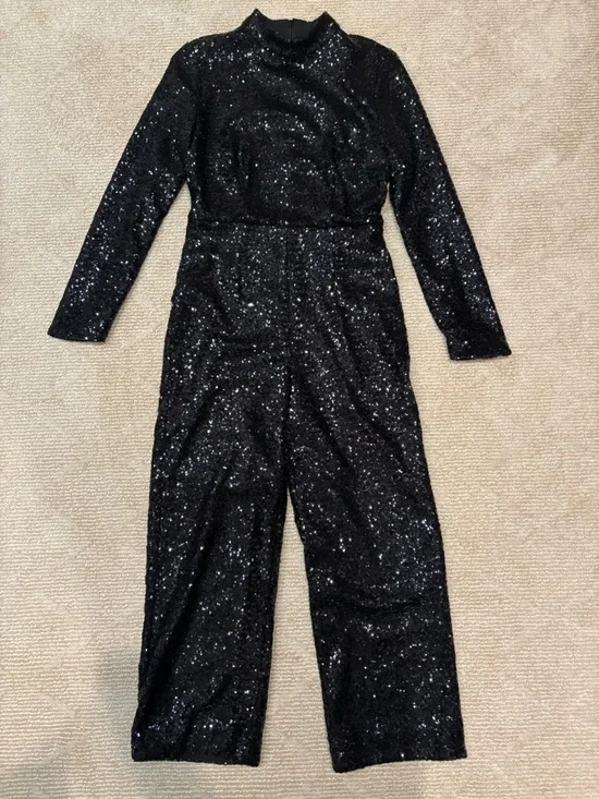 Halogen Black Sequin Long-Sleeve Jumpsuit - Picture 2 of 4